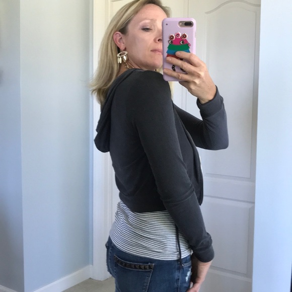 Charcoal Hooded, Cropped Jacket - Picture 4 of 8